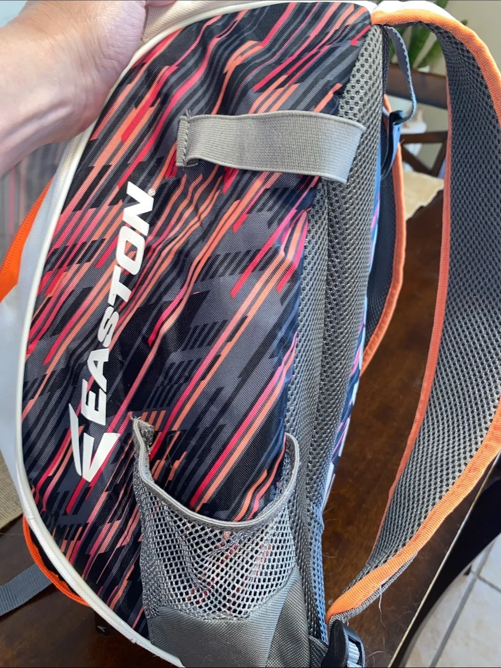 Easton White and Orange Youth ball bag/Backpack with Pink and Gray Accents